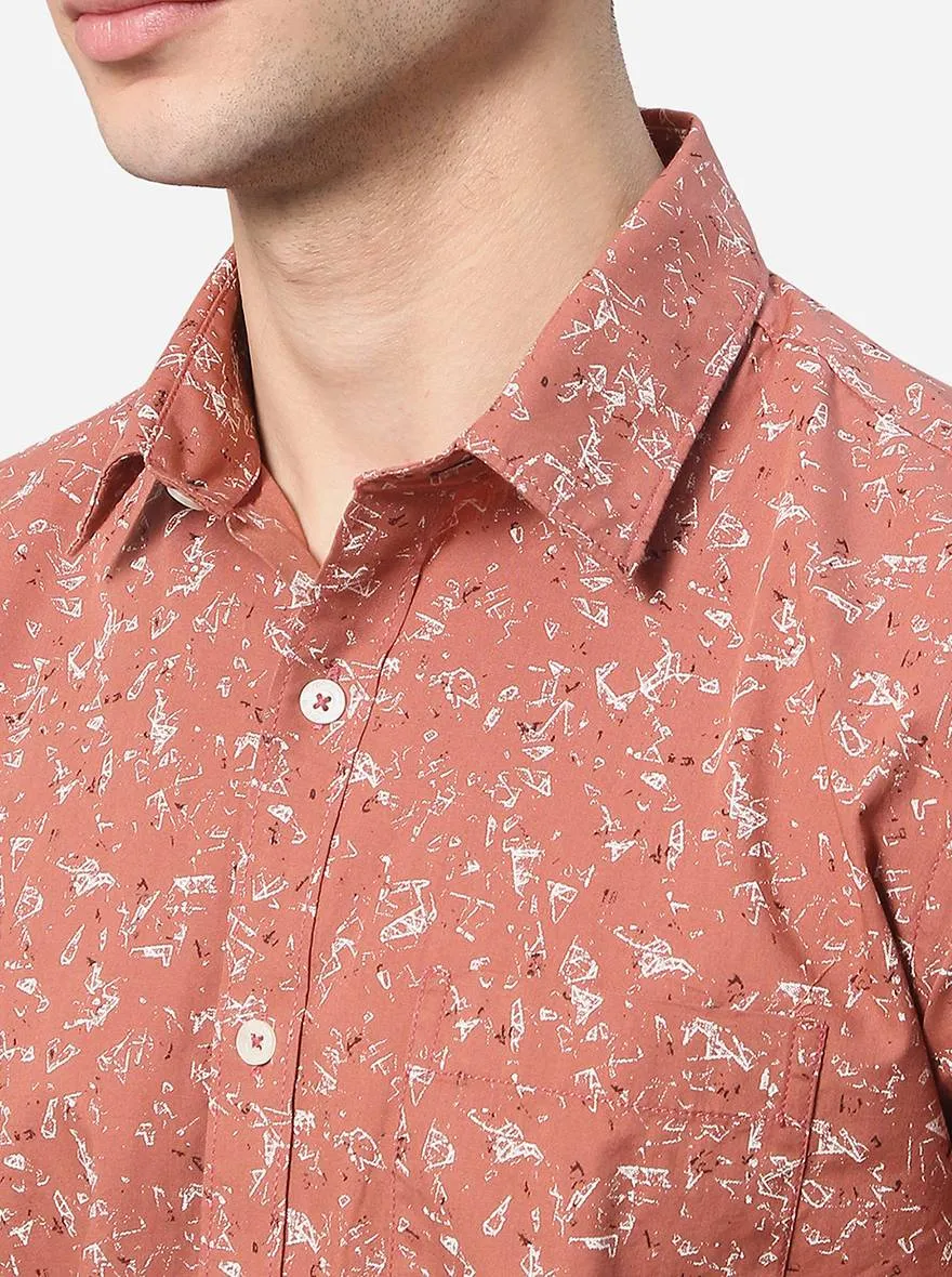 Rust Printed Classic Fit Casual Shirt | Greenfibre