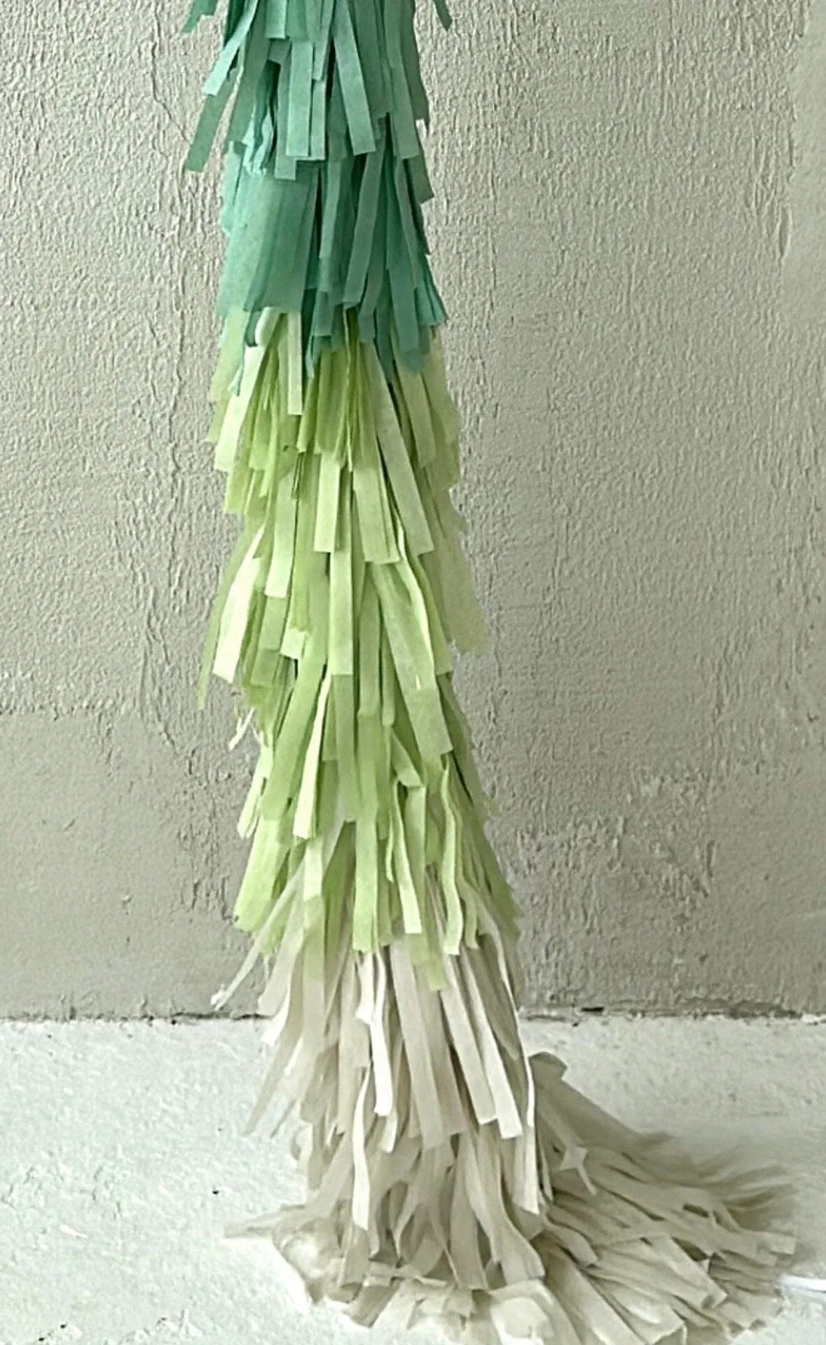 Sage green Giant balloon with green and cream paper fringe tail  baby shower, wedding, birthday party balloon decorations paper tassel tail