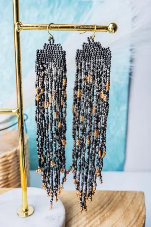 SALE! Coyote Court Black Seed Bead Fringe Earrings