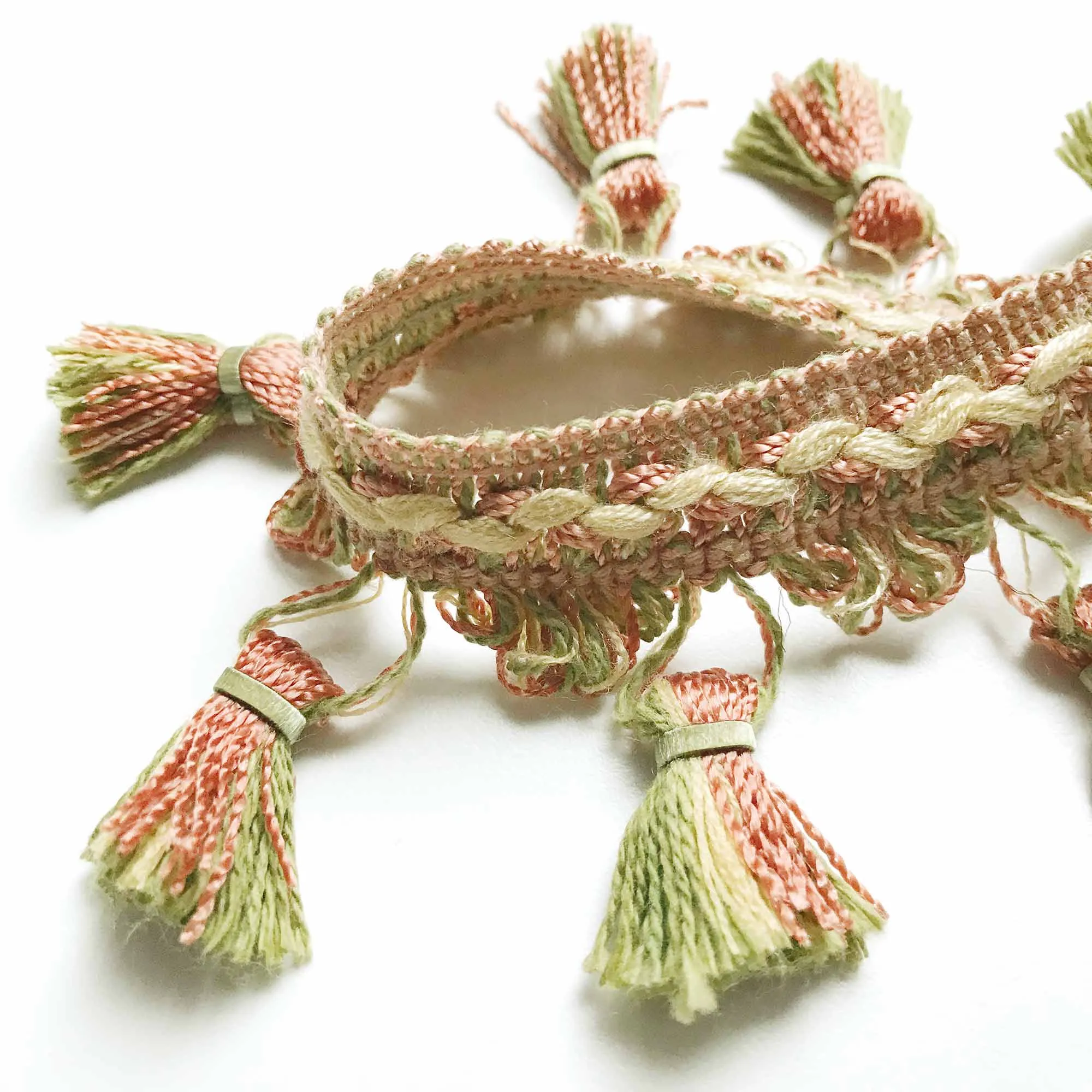 Salmon and Moss Green High Quality Decorative Tassel Trim by the yard