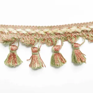 Salmon and Moss Green High Quality Decorative Tassel Trim by the yard