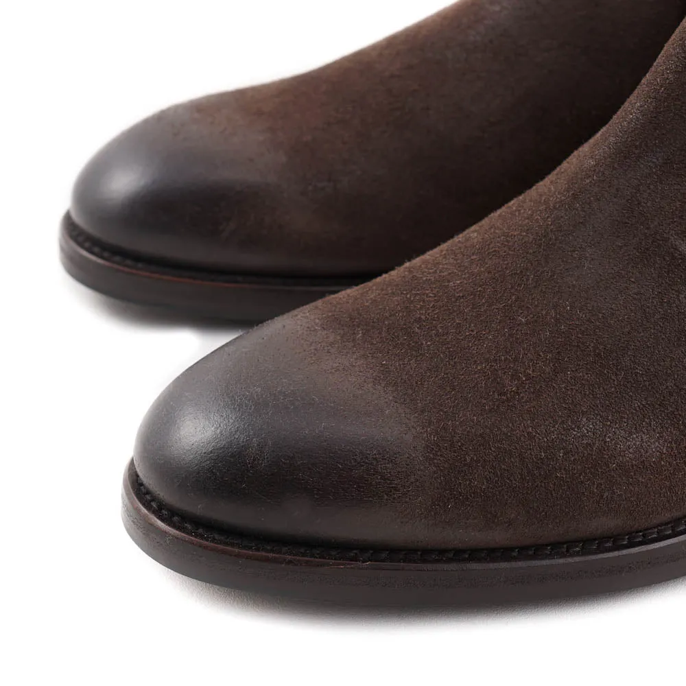 Santoni Chelsea Boots in Brown Waxed Suede