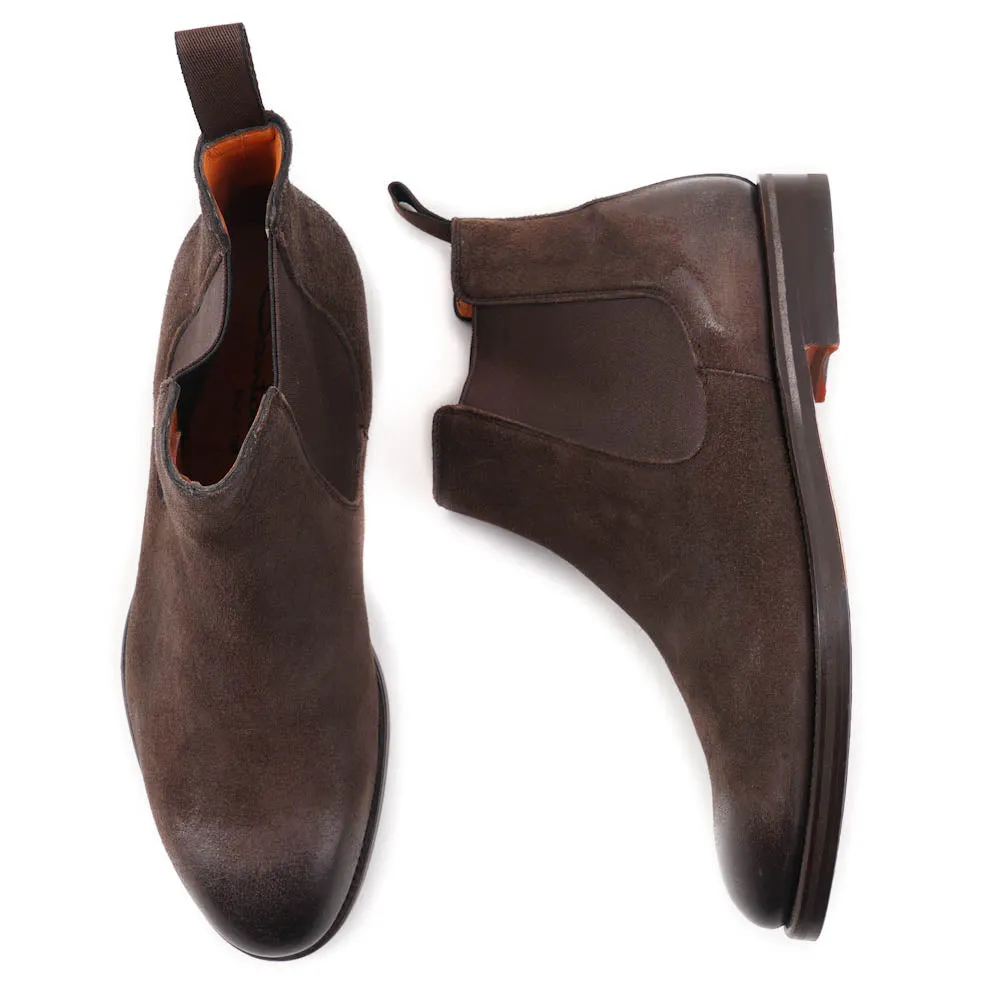 Santoni Chelsea Boots in Brown Waxed Suede