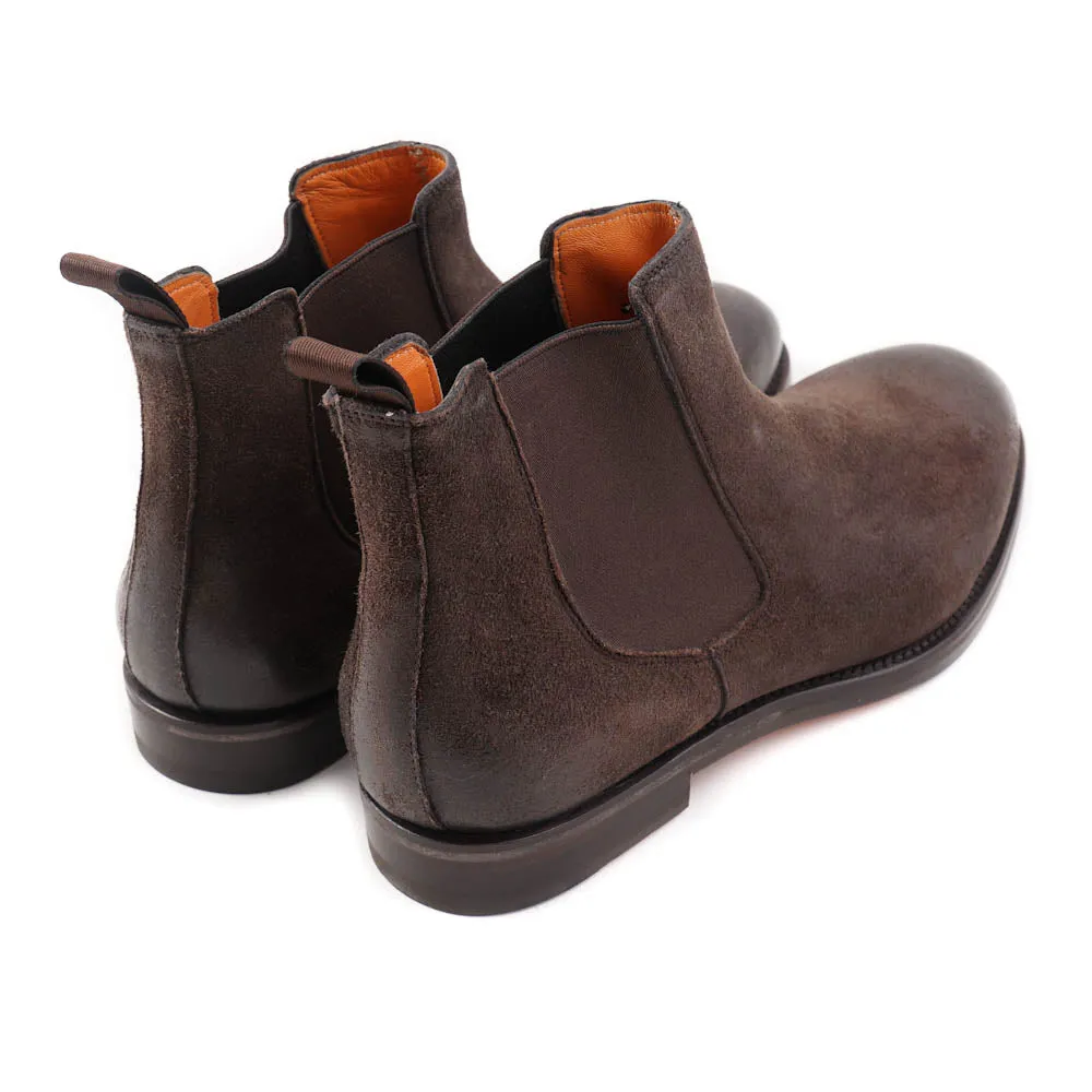 Santoni Chelsea Boots in Brown Waxed Suede