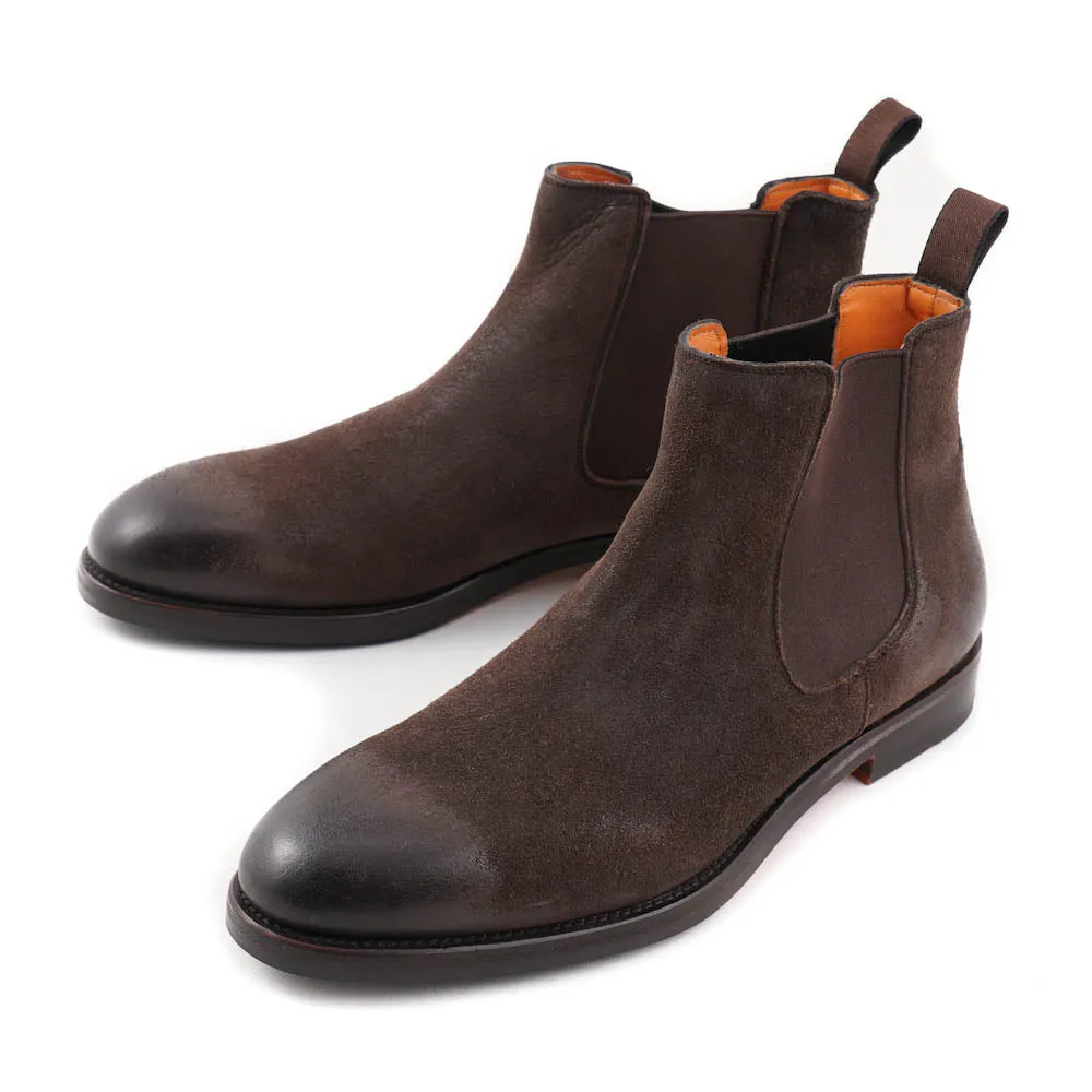 Santoni Chelsea Boots in Brown Waxed Suede