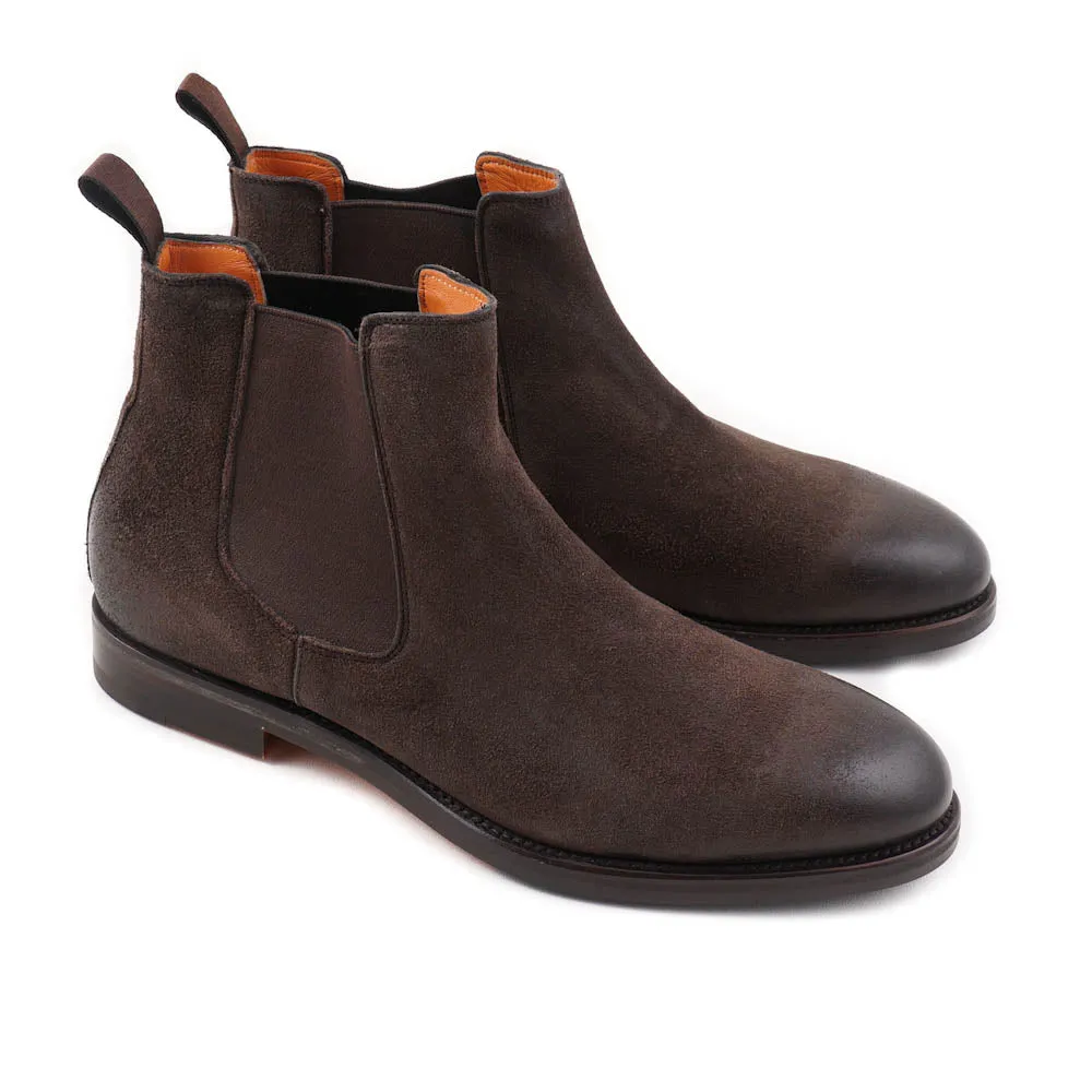 Santoni Chelsea Boots in Brown Waxed Suede