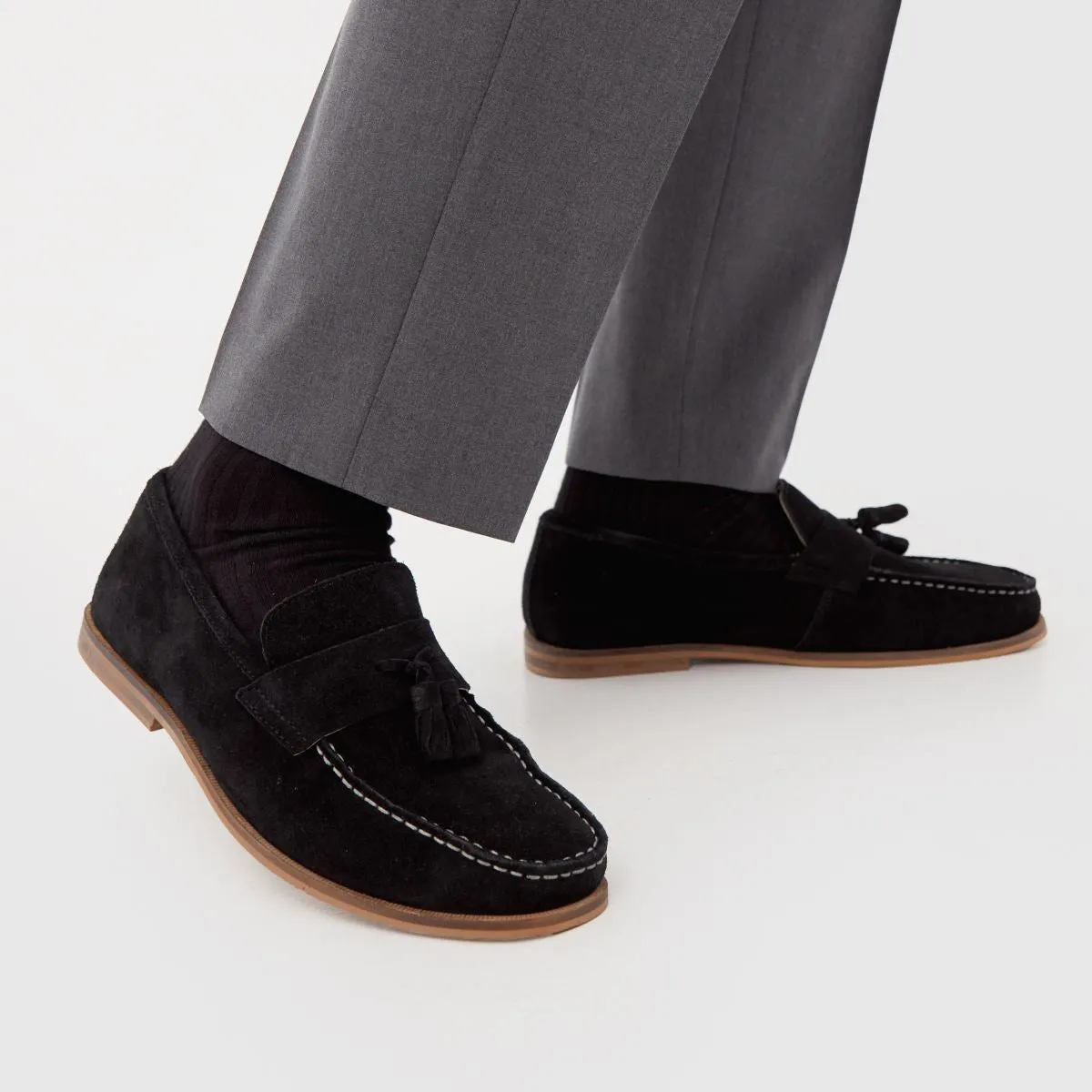 Schuh Black Suede Rich Tassel Mens Loafers