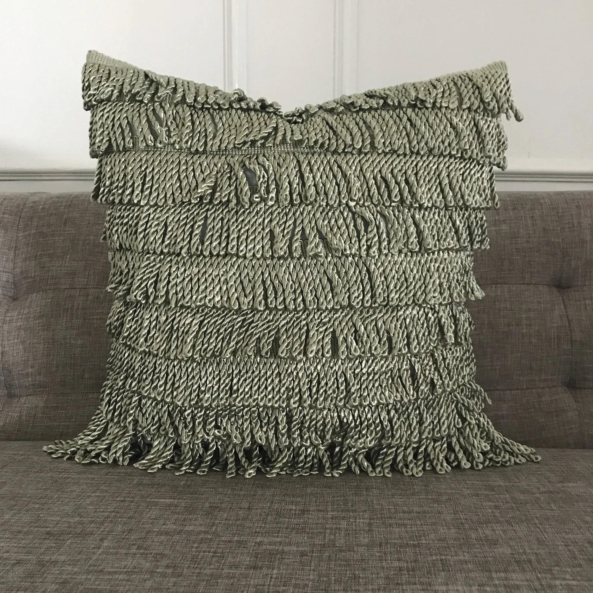 Seafoam Green Silk Tassel Throw Pillow Cover 20x20