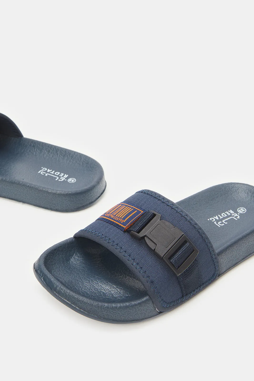 Senior Boys Black Slides With Buckle Trim