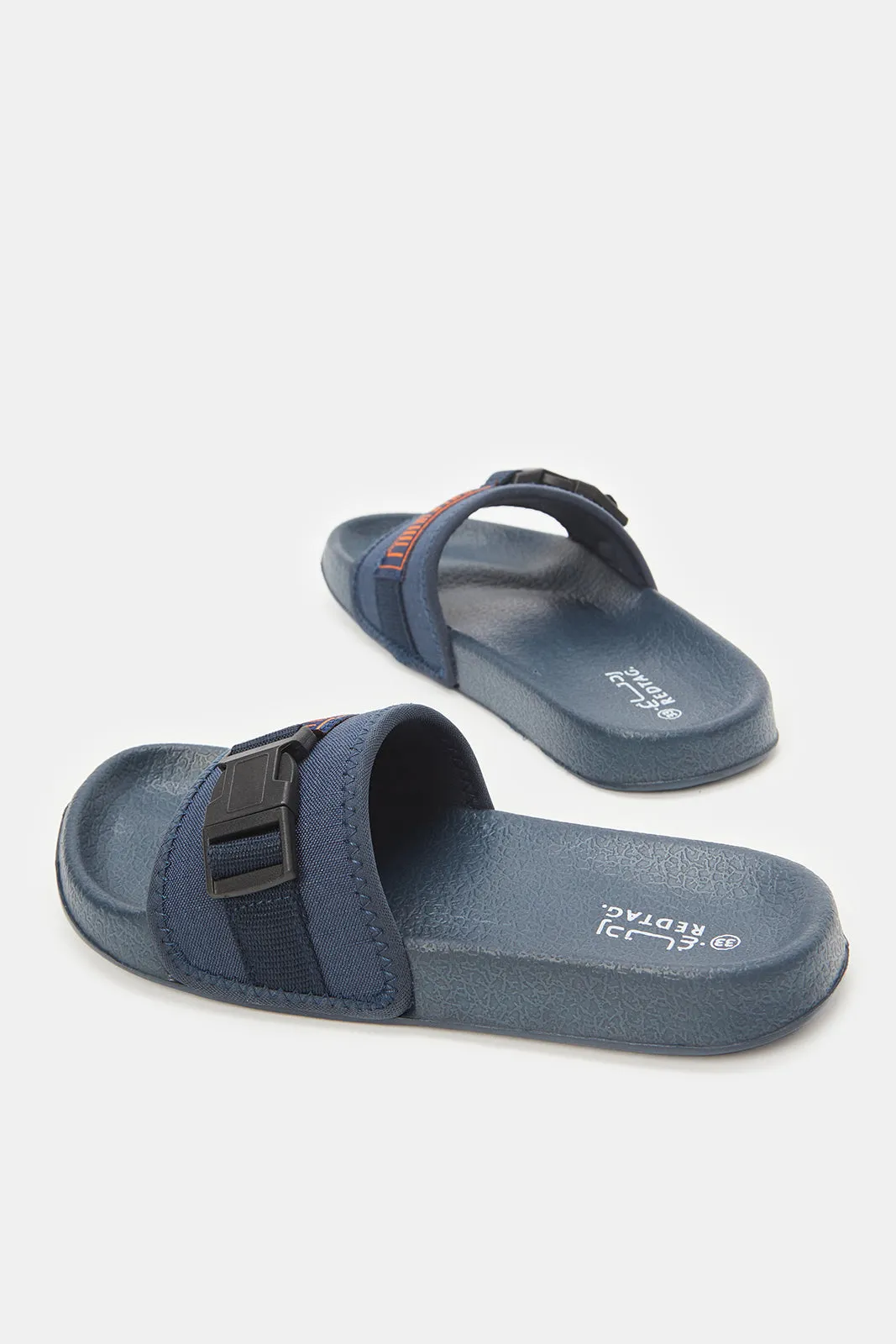 Senior Boys Black Slides With Buckle Trim