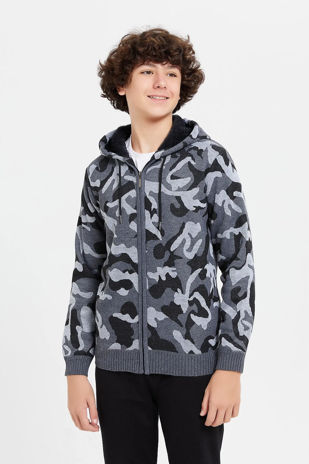 Senior Boys Grey Camo Cardigan