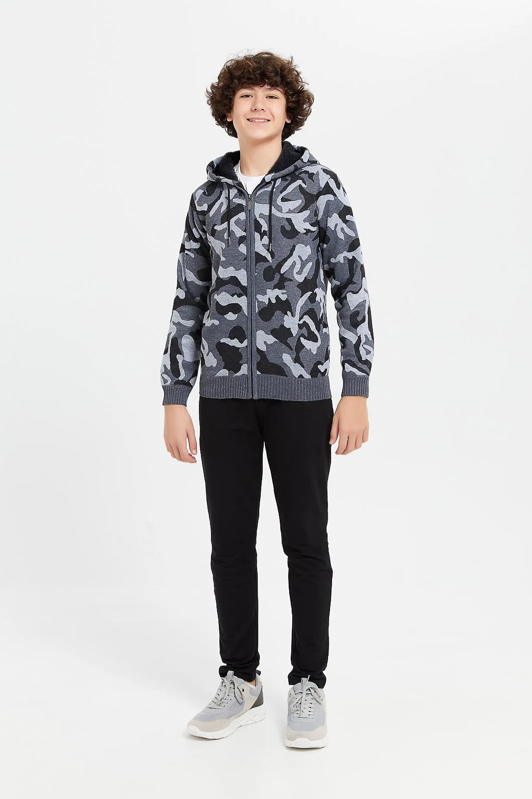 Senior Boys Grey Camo Cardigan