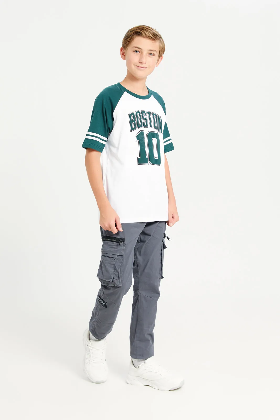 Senior Boys Grey Cargo Casual Trousers