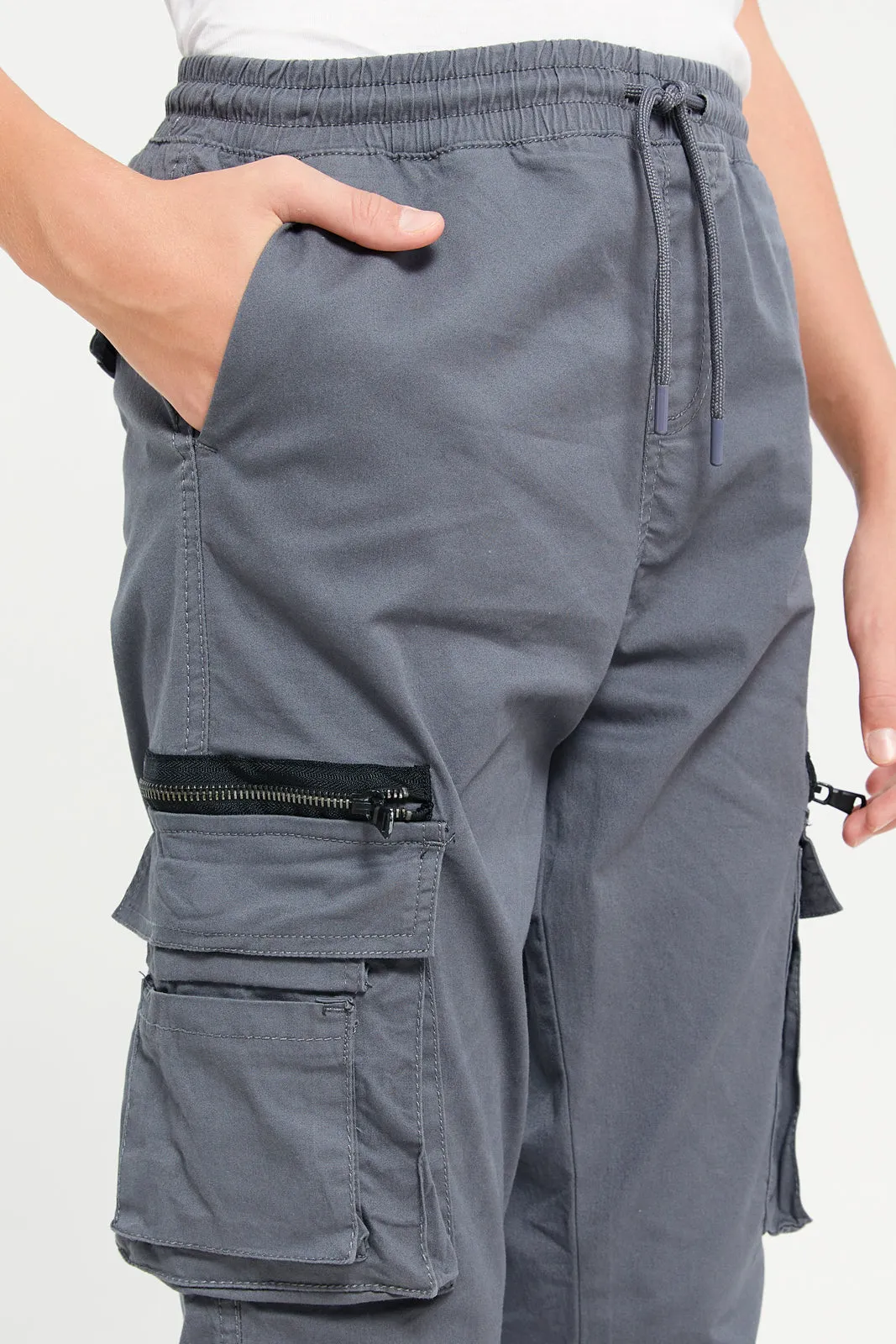 Senior Boys Grey Cargo Casual Trousers