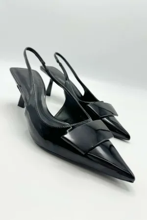 Sia Rectangle Brooch Detail Sling Back Court Shoes in Black