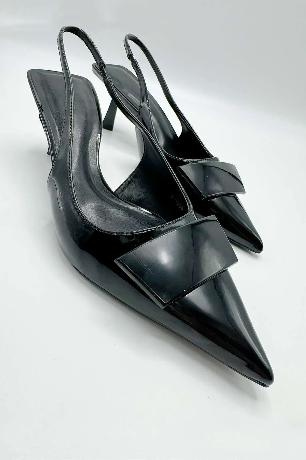 Sia Rectangle Brooch Detail Sling Back Court Shoes in Black