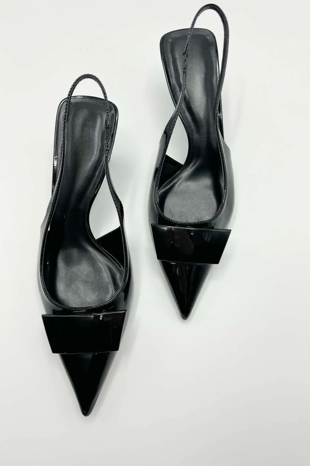 Sia Rectangle Brooch Detail Sling Back Court Shoes in Black