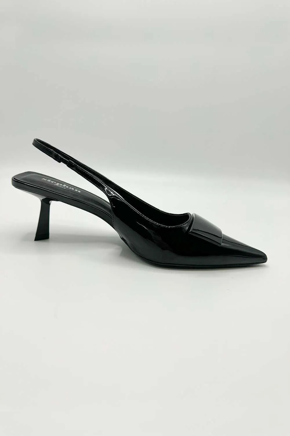 Sia Rectangle Brooch Detail Sling Back Court Shoes in Black