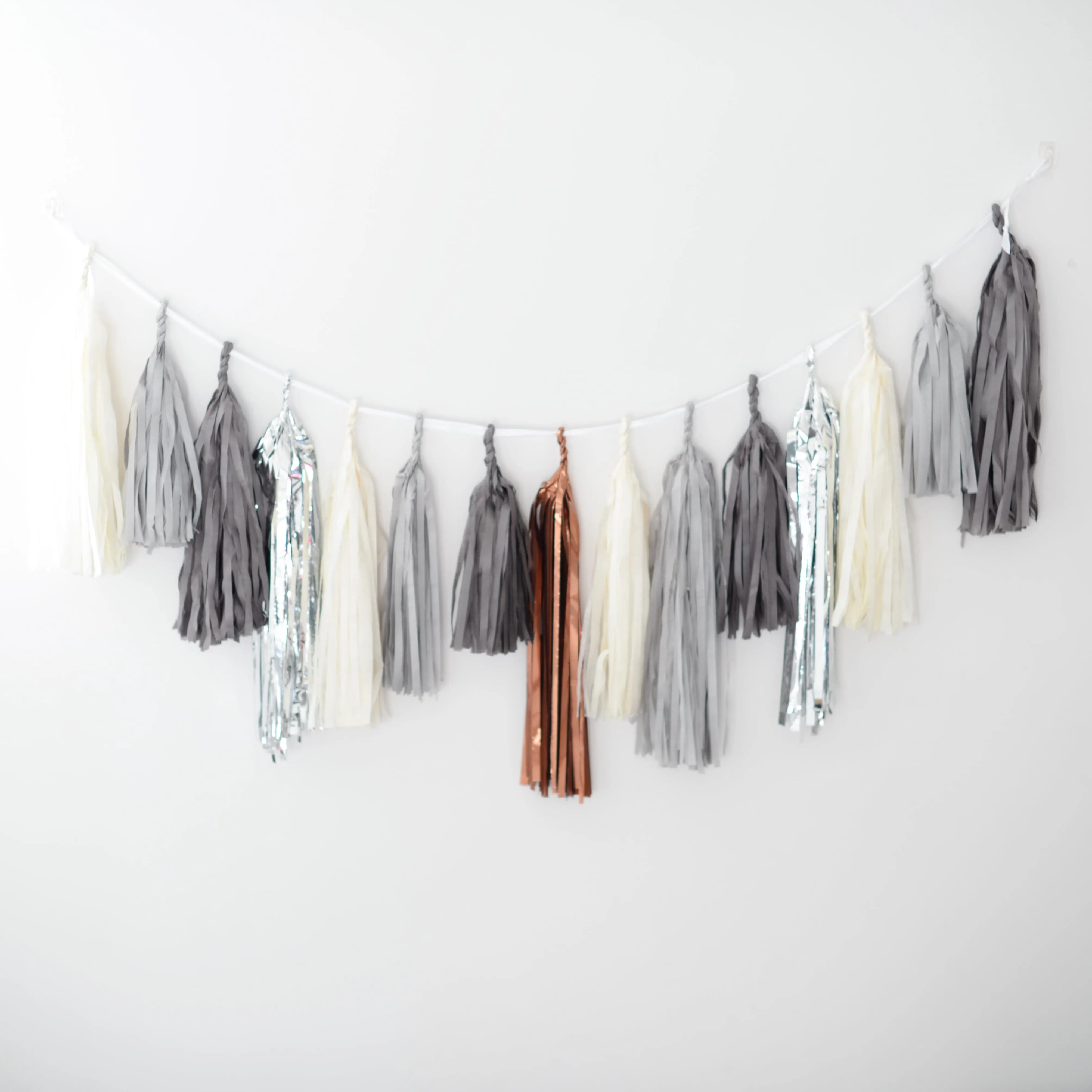 Silver, grey and bronze Tissue paper tassel garland