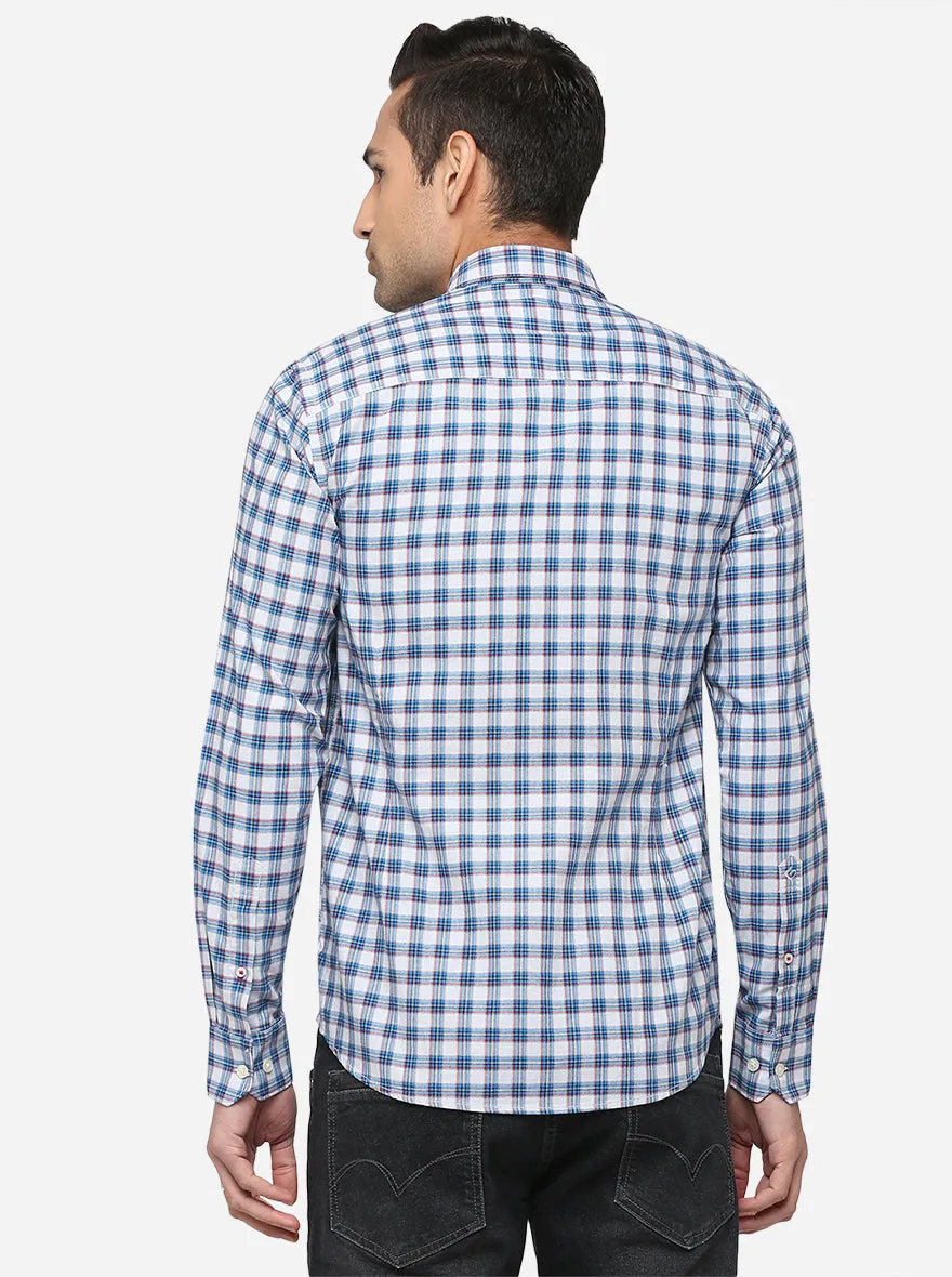 Sky Blue & Grey Checked Slim Fit Casual Shirt | Greenfibre