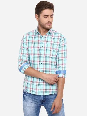 Sky Blue Checked Slim Fit Casual Shirt | Greenfibre