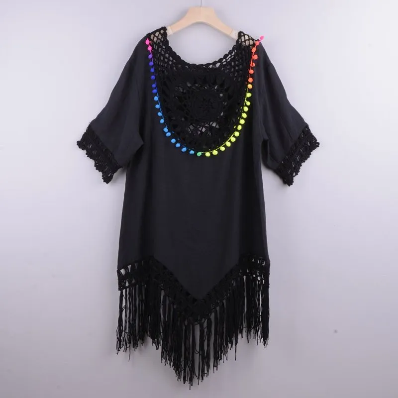 Southeast Asia Hand Crocheting Large round Stitching Loose-Fitting Tassel Vacation Beach Cover-up Spot