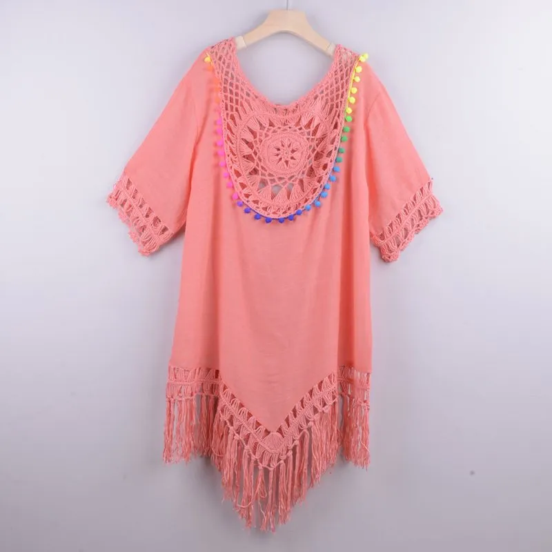 Southeast Asia Hand Crocheting Large round Stitching Loose-Fitting Tassel Vacation Beach Cover-up Spot