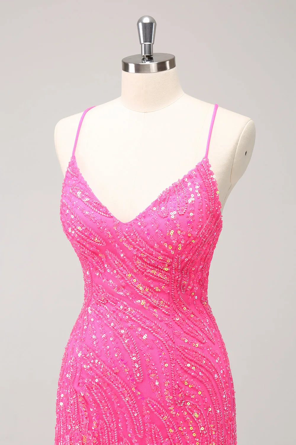 Sparkly Unique Gold Bodycon Spaghetti Straps Sequin Homecoming Dress with Tassel