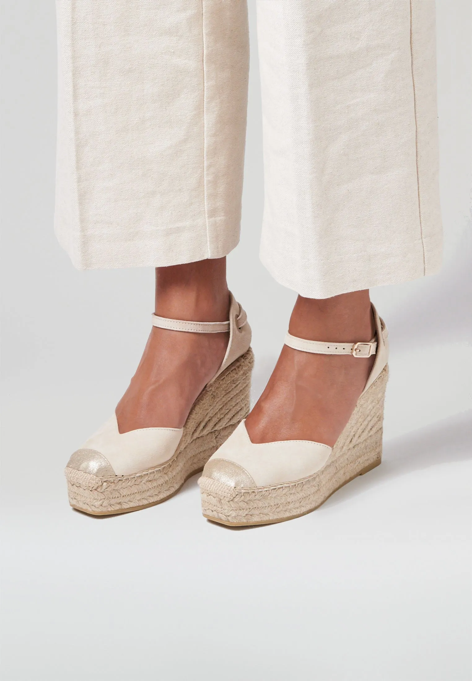 Square Toe Wedges - Taupe Platino Suede