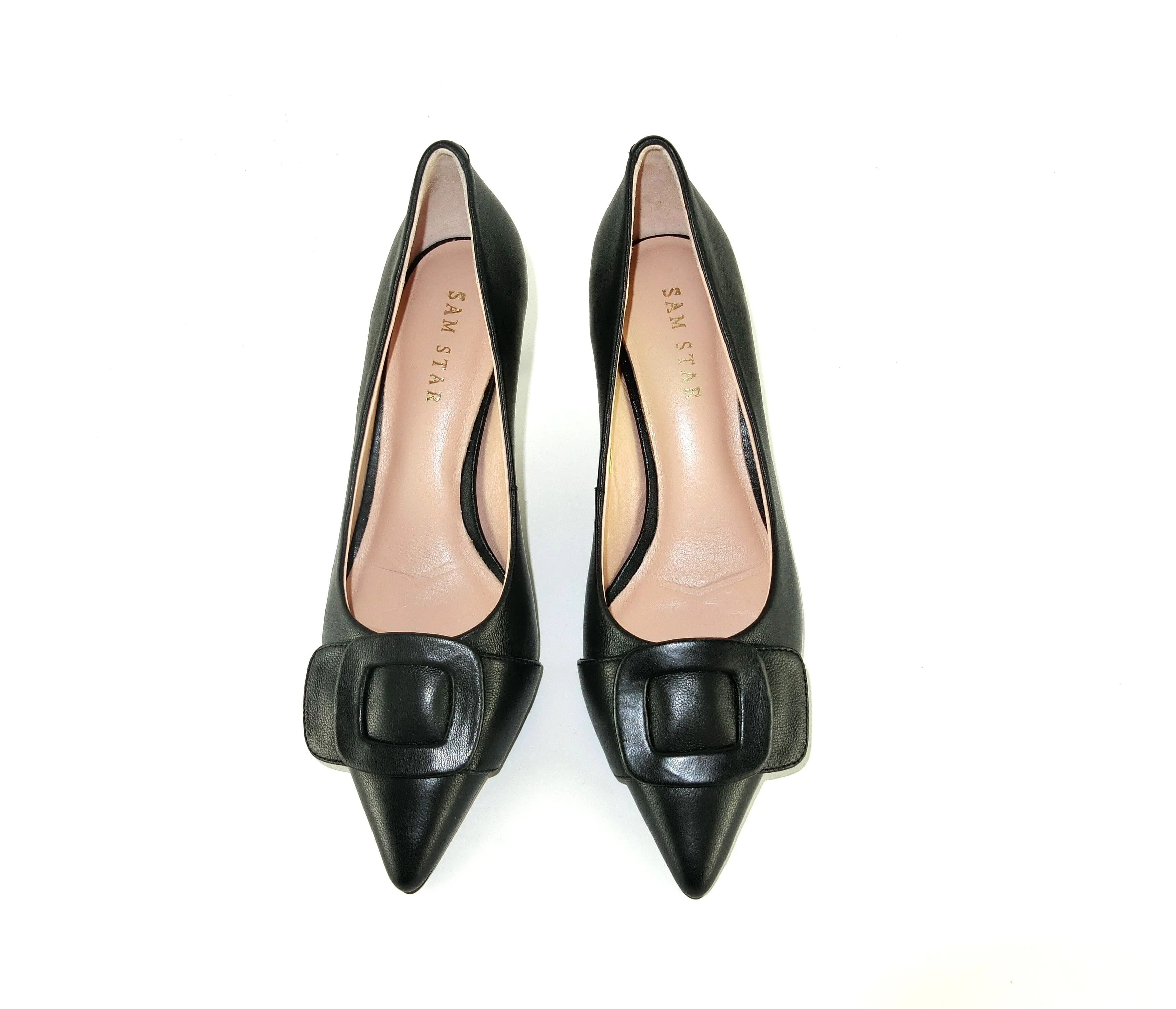 SS23005  Leather court shoes with buckle - Black