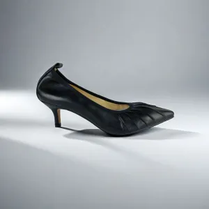 SS24003 Leather court shoes with gathering detail with elastic in Black