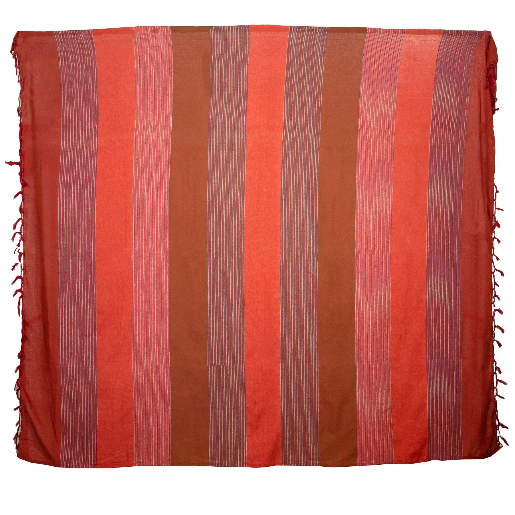 Striped Cotton Blanket With Tassel Edging - Burnt Orange