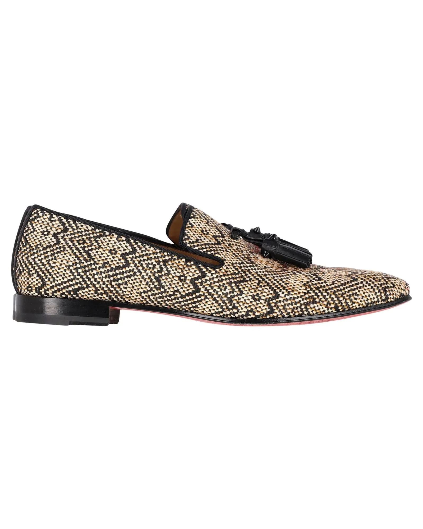 Tassel Loafers in Woven Raffia with Red-lacquered Soles