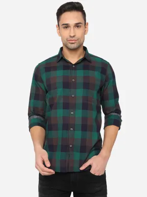 Teal Green Checked Slim Fit Semi Casual Shirt | JadeBlue