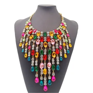 TEEK - Crystal Long Tassel Statement Necklace