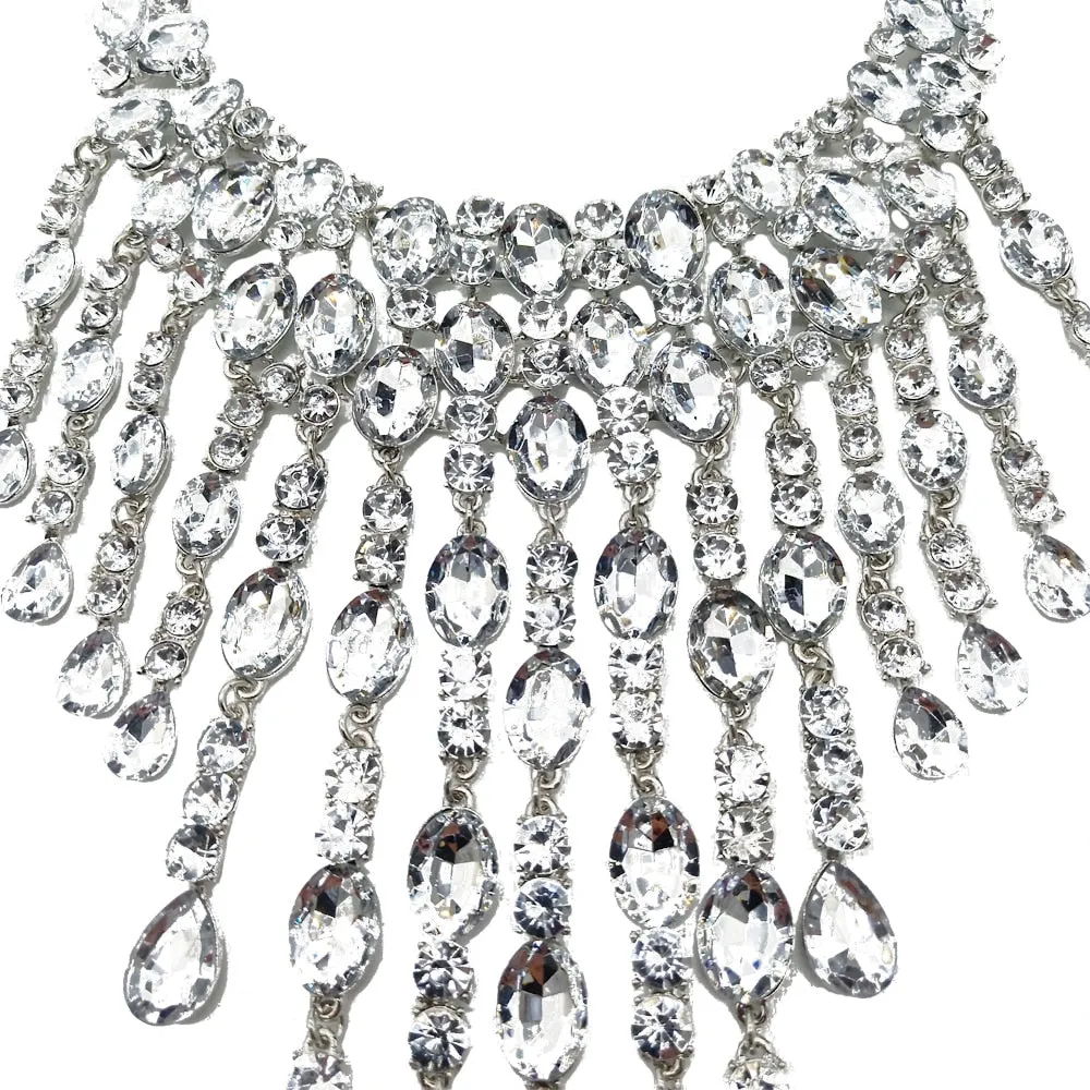 TEEK - Crystal Long Tassel Statement Necklace