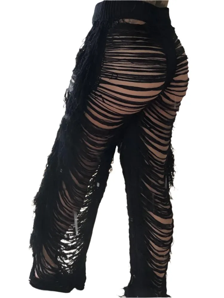 TEEK - Ripped Side Tassel Pants