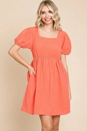 Textured Square Neck Short Sleeve Dress