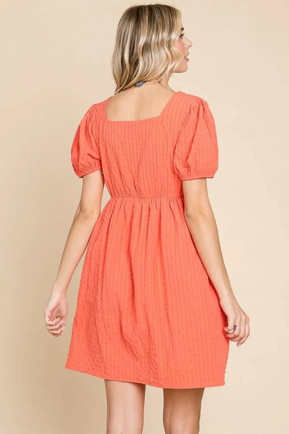 Textured Square Neck Short Sleeve Dress