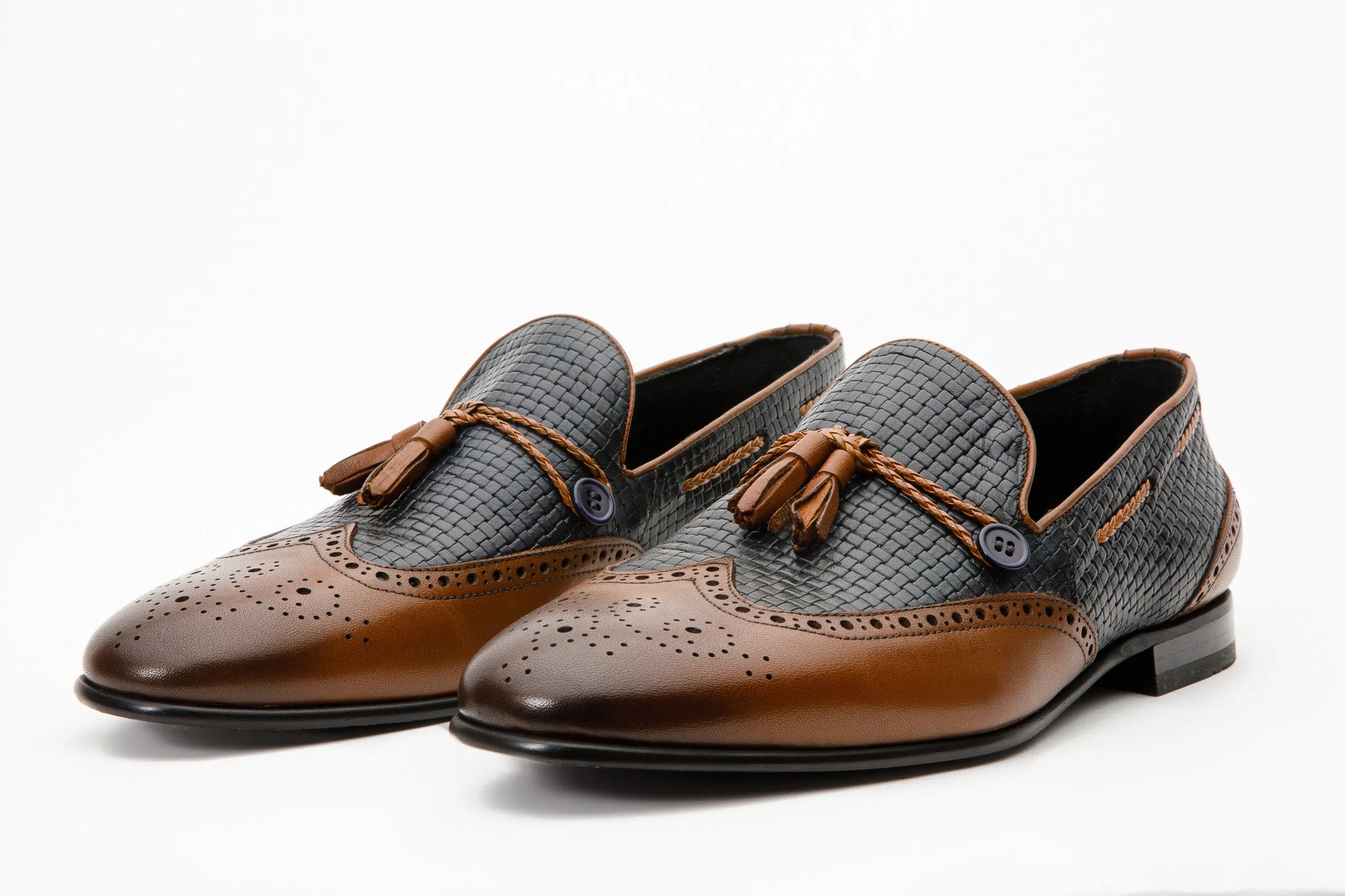 The Istanbul Tan & Navy Blue Leather Tassel Loafer Men Shoe