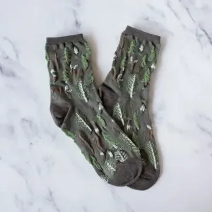 Tiepology - Winter Forest Casual Socks (Brown/Sage)