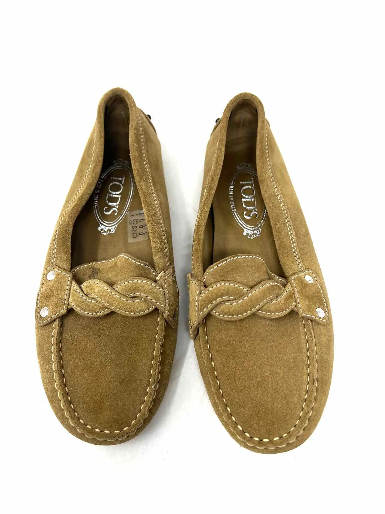 Tod's Size 7 Brown Braided Suede Shoes Loafers