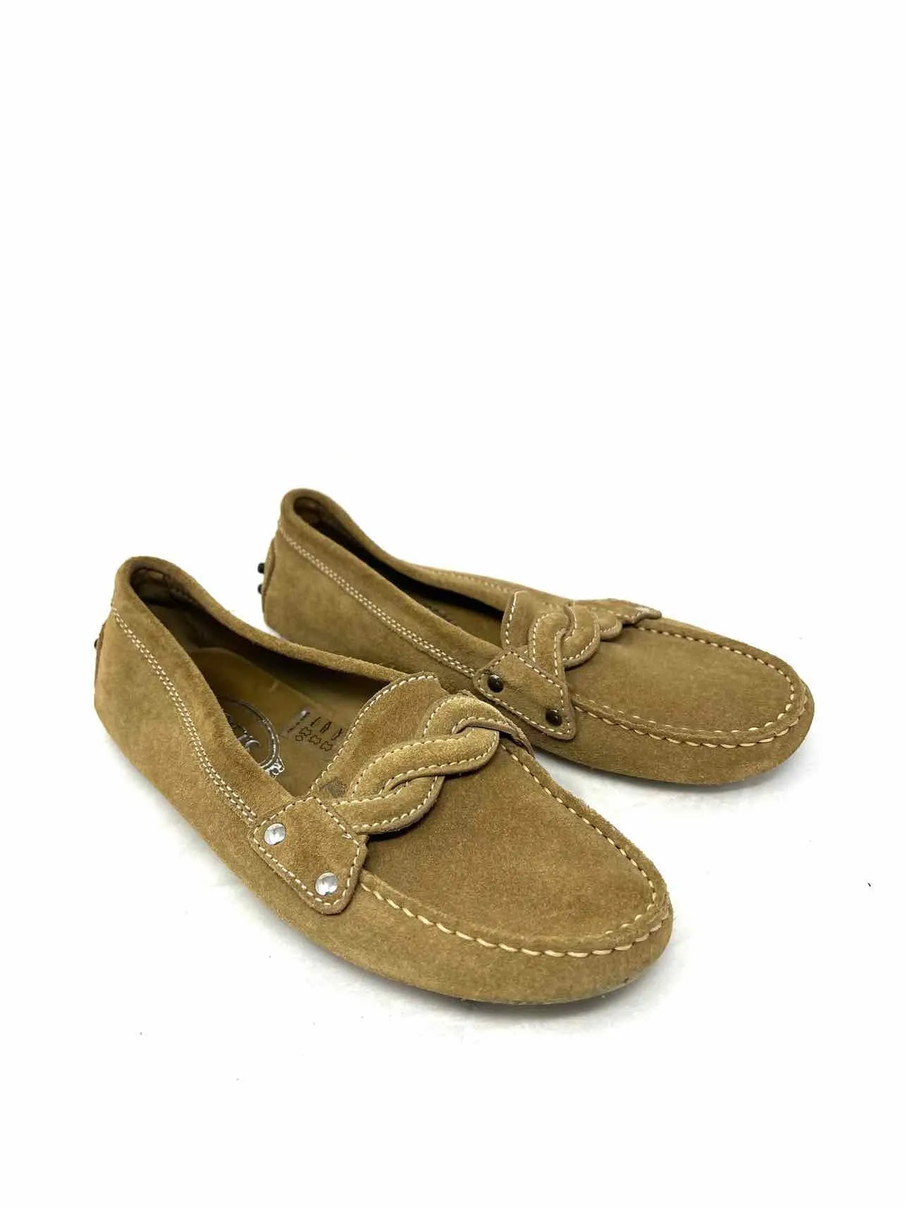 Tod's Size 7 Brown Braided Suede Shoes Loafers