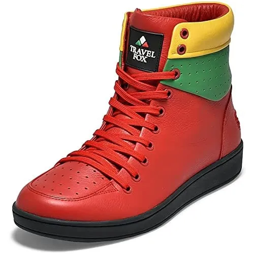 Travel Fox Men's Red/Green/Yellow Leather High Top Sneakers 916101-133