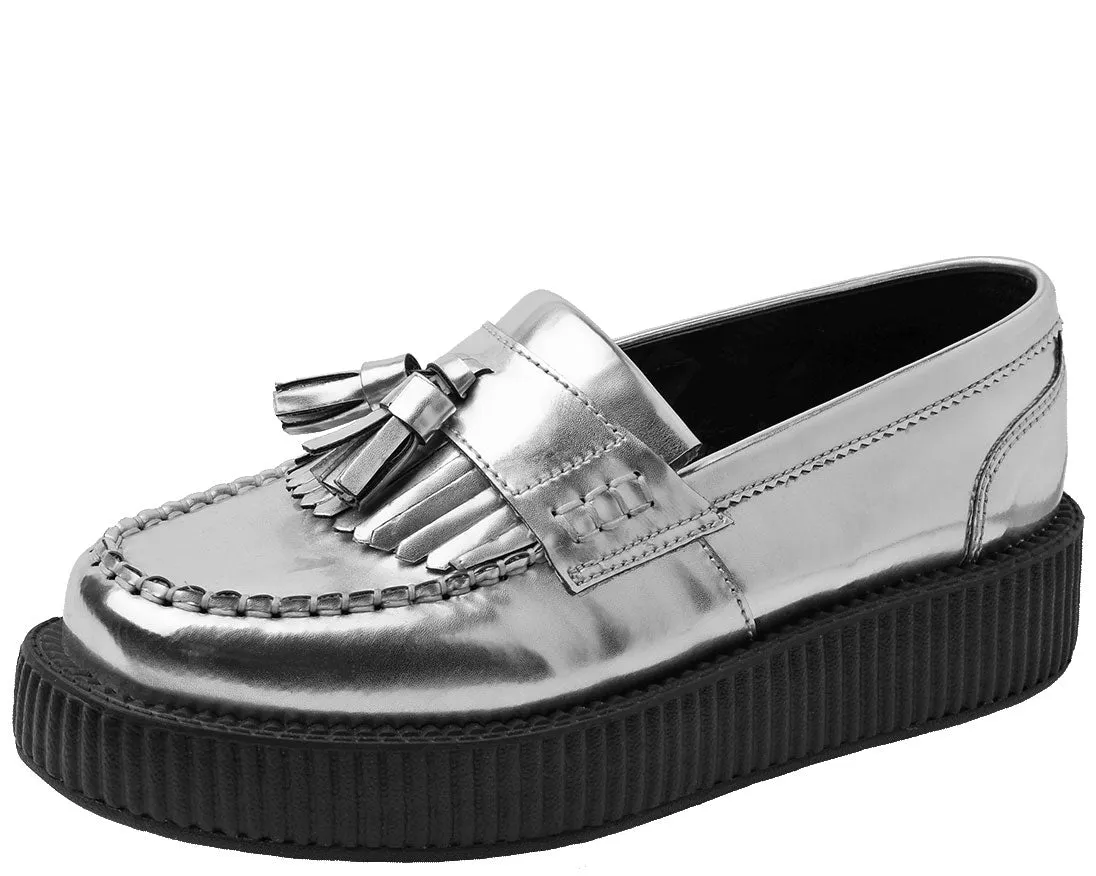 T.U.K Metallic Silver Loafer Viva Low Creeper