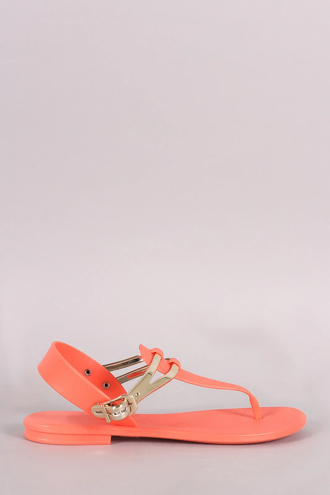 Two Tone Jelly T-Strap Thong Flat Sandal