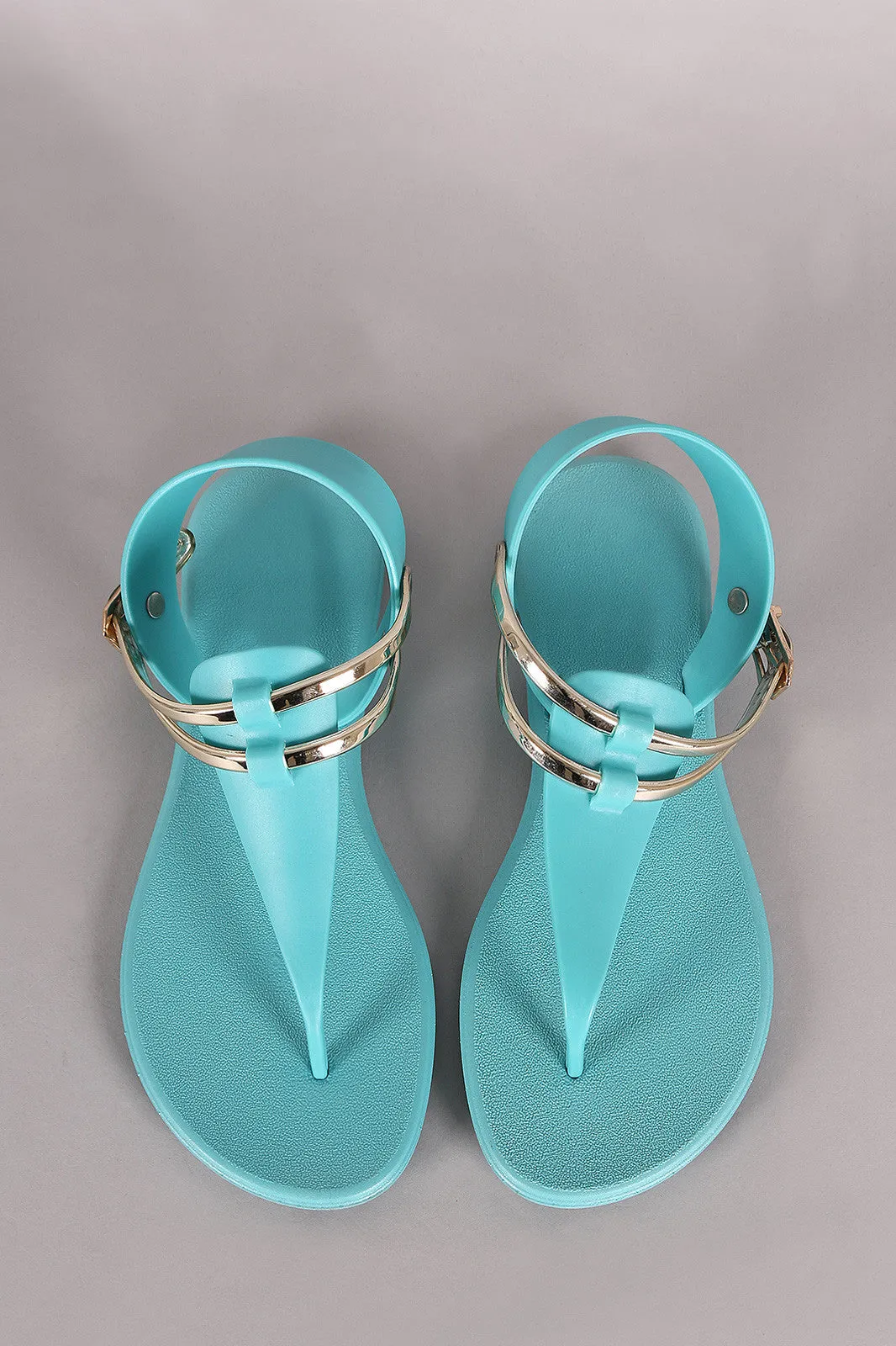 Two Tone Jelly T-Strap Thong Flat Sandal