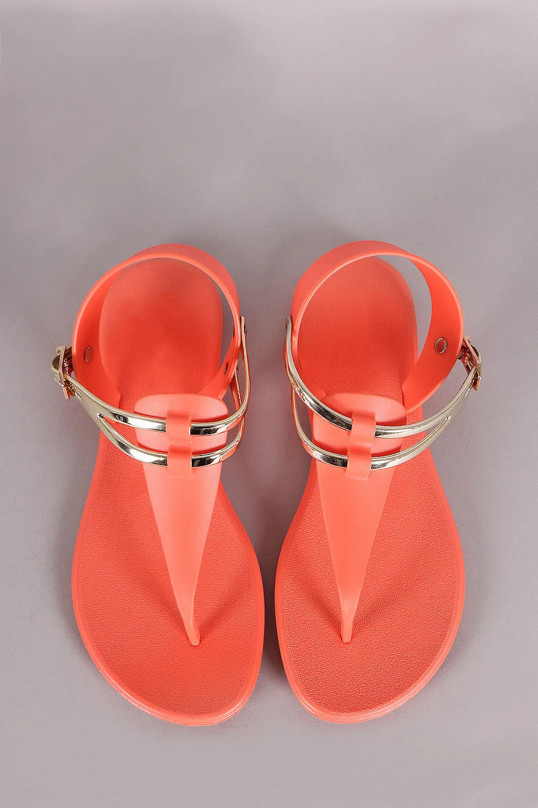 Two Tone Jelly T-Strap Thong Flat Sandal