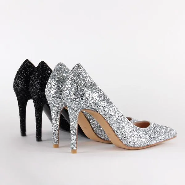 *UK size 3 - SERA - black glitter, 9cm heels