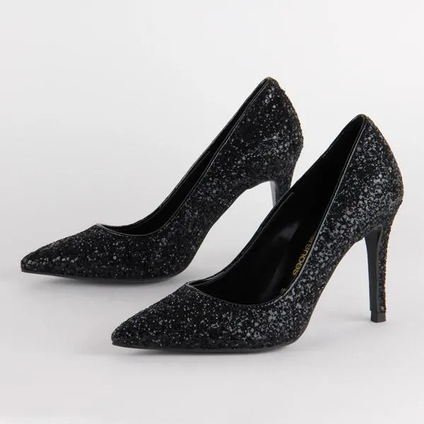 *UK size 3 - SERA - black glitter, 9cm heels